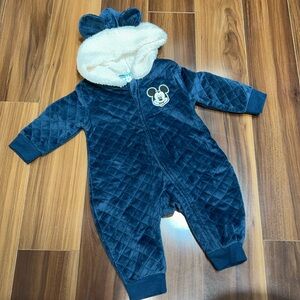 6-9 months Disney Mickey Mouse navy blue velour quilted winter onesie